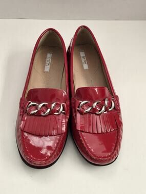 GEOX RESPIRA Bit Loafers Red Patent Leather Moc Toe Slip On Shoes EU 36